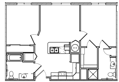 A black and white drawing of a house layout.